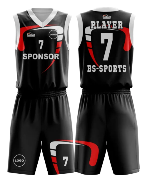 kırmızı ve beyaz renklere sahip siyah basketbol forması