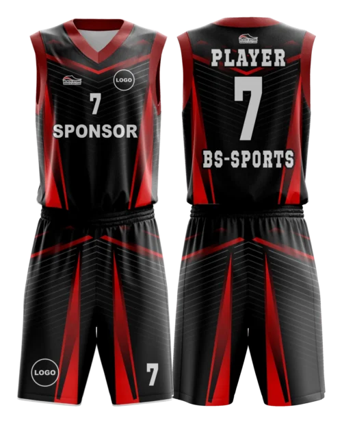 kırmızı yan şerite sahip desenli siyah basketbol forması