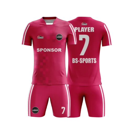 kollarında beyaz çizgiler bulunan koyu pembe futbol forması tasarımı