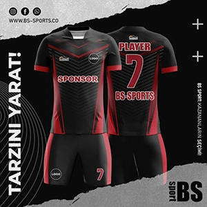 kenarları kırmızı çizgili siyah futbol forması
