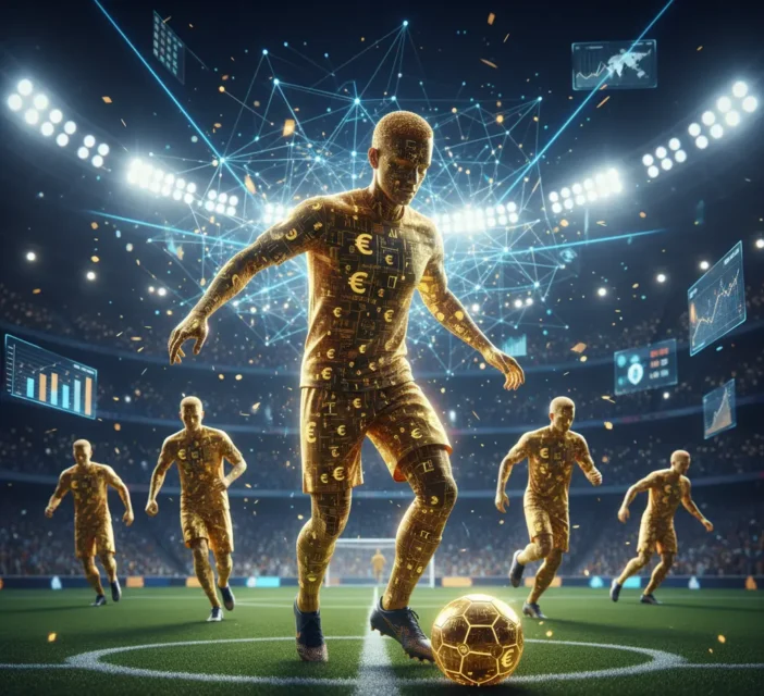 üzerinde param birimleri olan saha içindeki futbol oyuncuları